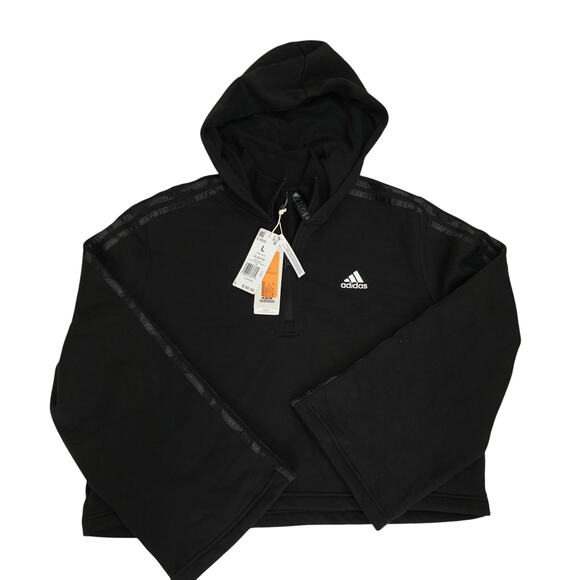 adidas Tops - NWT adidas Womens Floral Graphic 3-Stripes Boxy Fit Fleece Hoodie Sweatshirt L